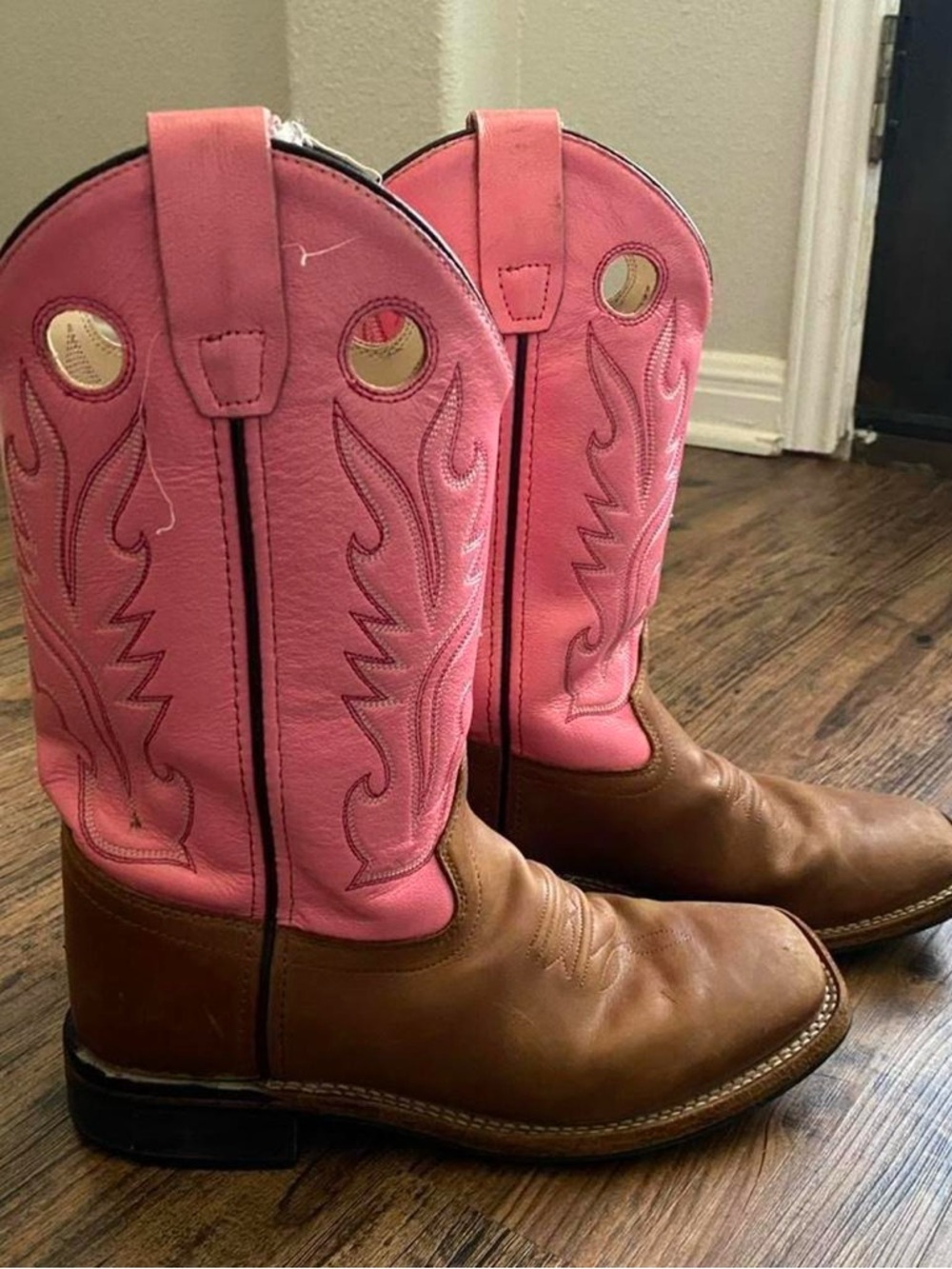 Old West Pink and Brown Leather Cowgirl Boots